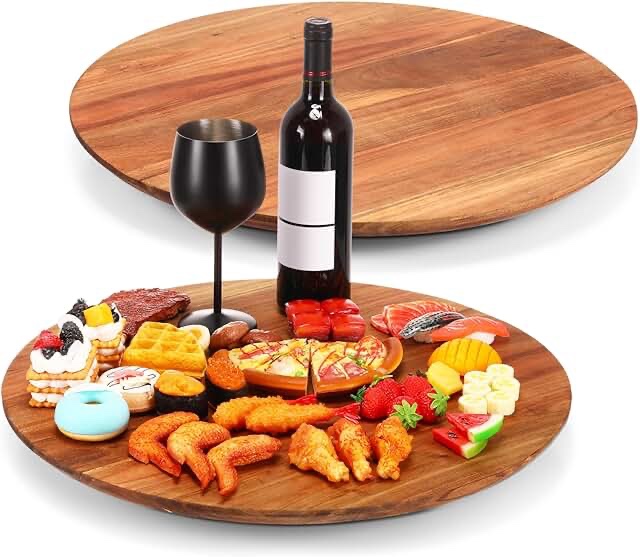Tioncy 2 Pcs 21 Inch Wooden Large Lazy Susan Turntable 0.78" Thicken Wood Table Lazy Susan Centerpiece for Serving Dining Storage Organizer Countertop Patio Kitchen Cheese Board Pantry