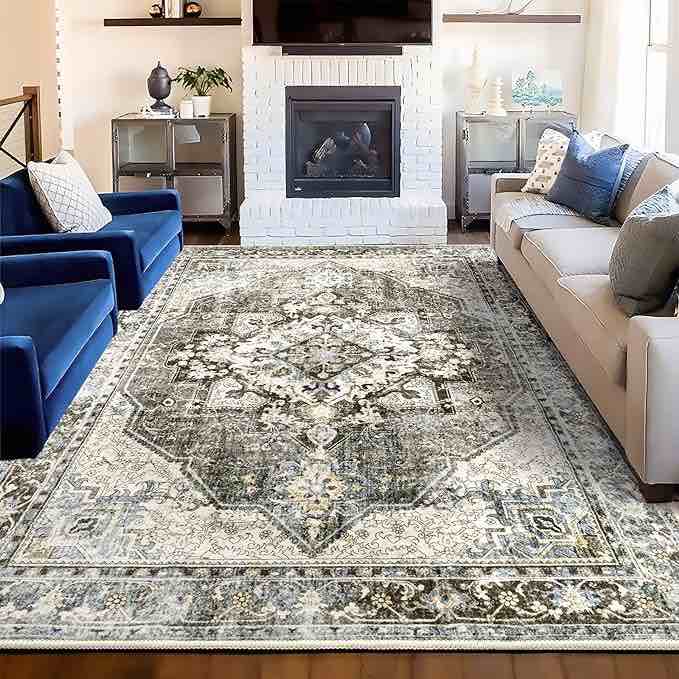 YesRug 6x9 Area Rugs for Living Room Beige Boho Rug Washable Rugs Vintage Rug Large Rug for Bedroom Dining Room Soft Low Pile Non Slip Floor Carpet