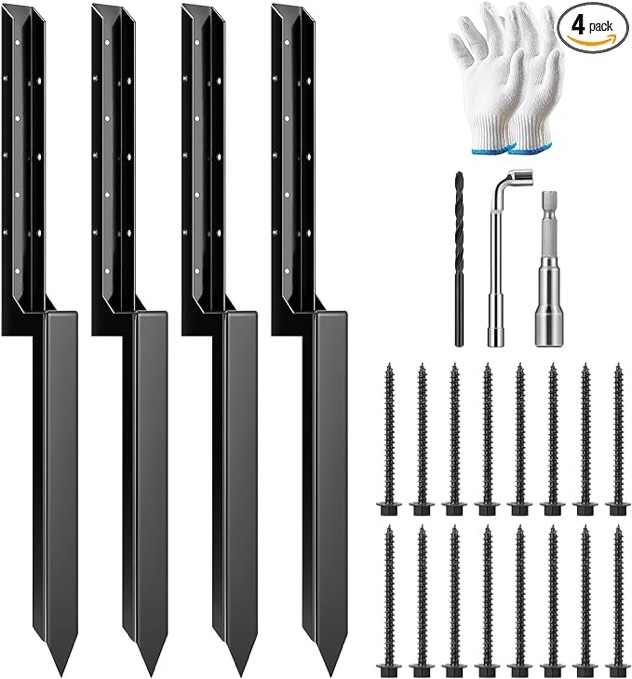 VIVOSUN Kit de reparación de postes de valla, pico de suelo resistente con guantes para reparar postes de madera inclinados o rotos (paquete de 4, negro)