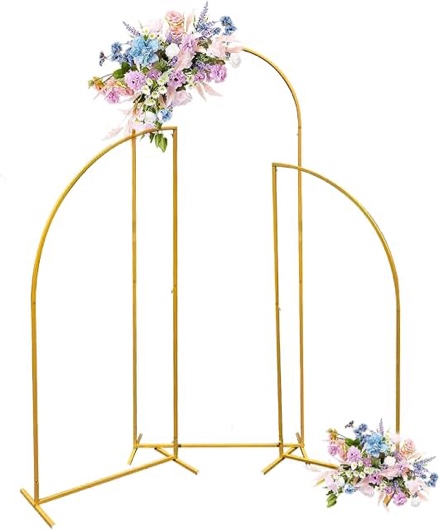 Tongmo Gold Arch Backdrop Stand, Set of 3 Metal Arched Frame for Wedding Parties Ceremony Birthday Halloween Christmas Anniversary Graduation,Balloon Backdrop Stand for Indoor and Outdoor Gold-Arch