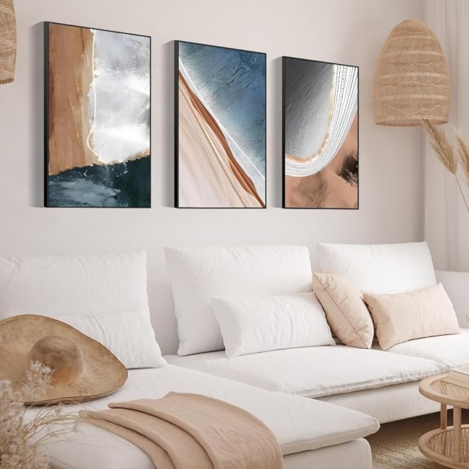 Wall Art Set of 3 Frames Canvas Wall art Decor Abstract Minimalism Natural Style Art Mural Posters & Prints, large Size Wall Art Aesthetics Living room Bedroom Kitchen Office (24 "X 16" X 3 pieces) 24 "X 16" X 3 pieces Grey