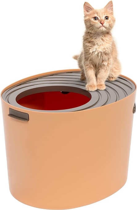 IRIS Top Entry Cat Litter Box, Black/Light orange