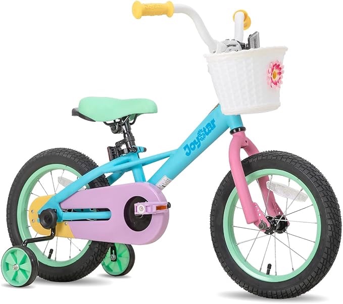 JOYSTAR 18“ Kids Bike Girls Toddler Bicycle with Training Wheels & Coaster Brake, Rainbow Bike, Macarons
