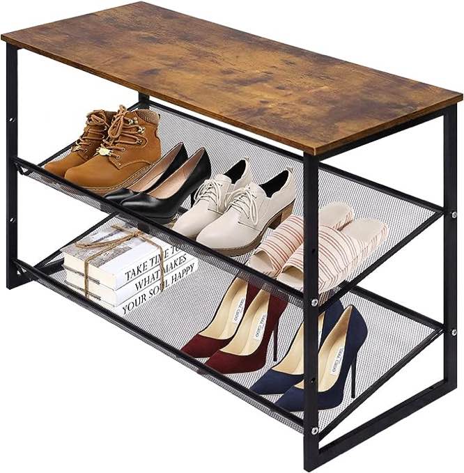 Garden 4 you 3-Tier Tilting Adjustable Freestanding Shoe Rack 6-Pairs 25.2 in Length for Durability and Stability for Entryways, Hallways, Closets, Dormitory Rooms, and Industries?Brown