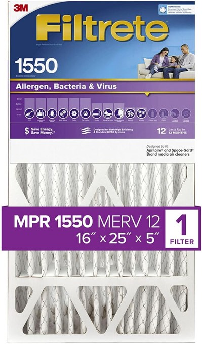 Filtrete 16x25x5, AC Furnace Air Filter, MPR 1550 DP, Healthy Living Ultra Allergen Deep Pleat, 1-Pack (Actual Dimensions 15.62x24.12x4.87)