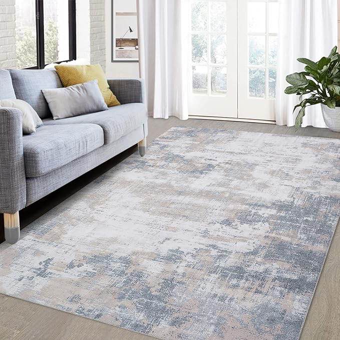 ROYHOME Area Rug 8x10 Machine Washable Modern Abstract Area Rug Contemporary Stain Resistant Non-Slip Floor Cover Carpet Rug Foldable Accent Rug for Living Room Bedroom Home Decor, Grey/Taupe
