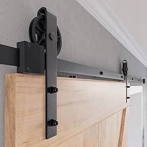 SMARTSTANDARD 7.5 Feet Heavy Duty Sliding Barn Door Hardware Kit, 4FT - 18FT, Black, Smoothly and Quietly, Simple and Easy to Install, Fit 42" -45" Wide Panel (Industrial Bigwheel Hangers)