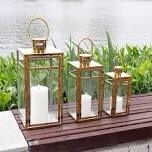 Set Of 3 Stainless Steel Candle Lantern With Tempered Glass