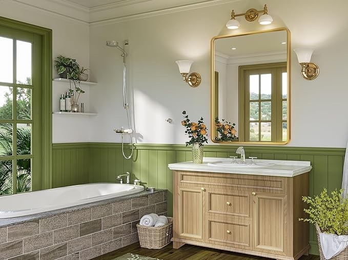 Brightify Gold Bathroom Mirror for Wall, 24x36 Inch Rectangular Gold Metal Framed Mirror, Modern Wall Mounted Vanity Mirror for Bathroom, Vertical or Horizontal