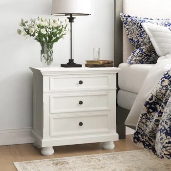 Bade 3 - Drawer Nightstand, White, 1pc