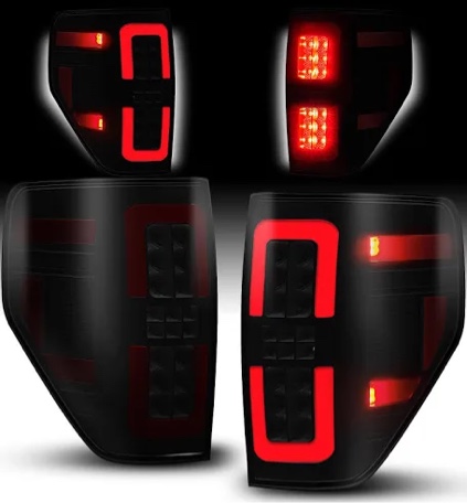 AUTOONE F150 LED Tail Light Assembly Black Housing Smoked Lens Rear Lamps Replacement for 2009 2010 2011 2012 2013 2014 Ford F-150, Driver & Passenger Side