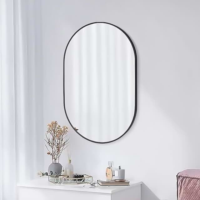 16x24 Oval Mirror Square Full Length Wall Mounted Hanging or Against Wall Metal Frame Dressing Make-up Mirrors for Entryway Bedroom Bathroom Living Room 16 24 inch