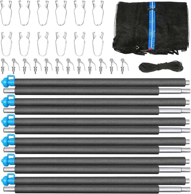 14FT Trampoline Enclosure Net with Universal Trampoline Replacement Enclosure Poles and Hardware