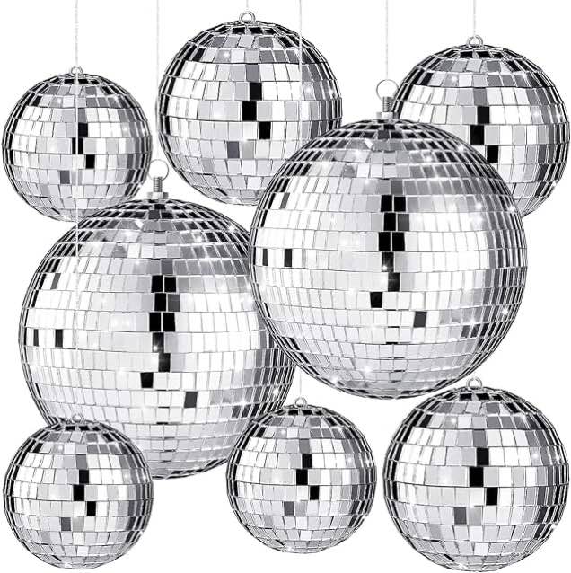 8 Pcs Large Disco Ball Set Silver Mirror Disco Balls Reflective Ball with Hanging Ring Party Hanging Ornament Decoration for Stage Club Ballroom Dance Hall Wedding Prom Props Supplies, 8'' 6'' 4''
