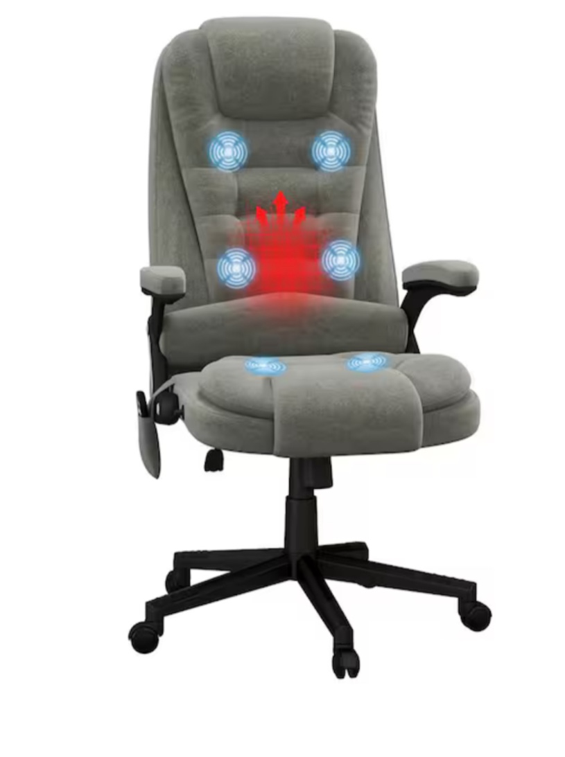 HOMCOM Gray Linen Massage Chair with Reclining Backrest