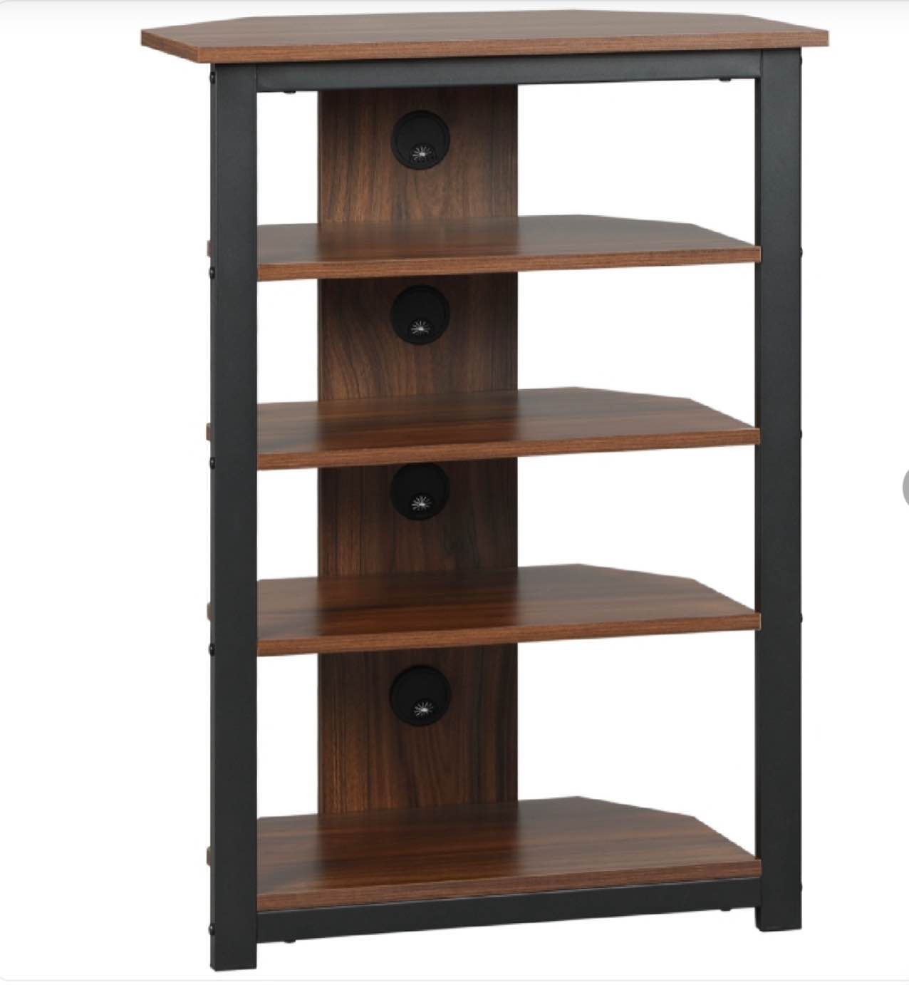 HOMCOM TV Stand, AV Media Stand, Corner Audio Tower with Storage Shelves and Steel Frame, Living Room Storage, Brown