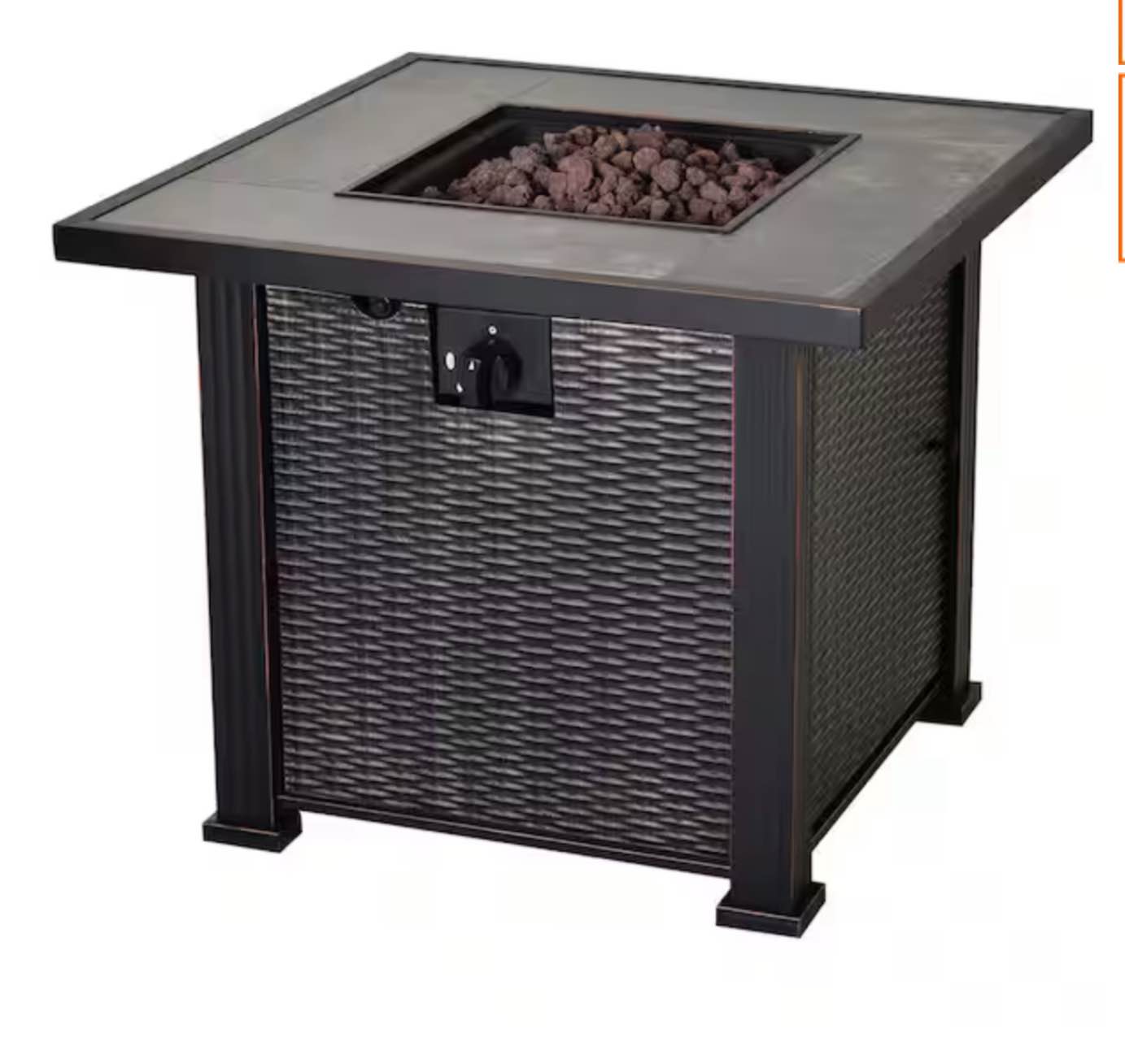 Outsunny 30 in. W x 24.6 in. H x 30 in. L Square Steel Propane Fire Pit Table with Beautiful Tabletop and Wicker Design