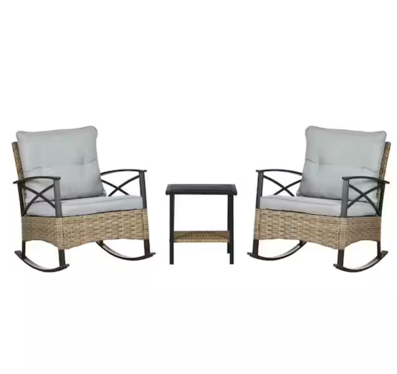 Outsunny Casual Light Gray 3-Piece Wicker Outdoor Bistro Set with Gray Cushion