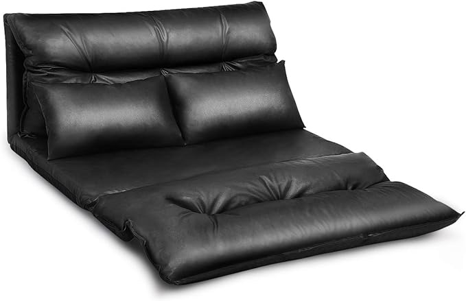 Floor Sofa, Merax Foldable Lazy Sofa Sleeper Bed with 2 Pillows, Adjustable Lounge Sofa Gaming Sofa Floor Couches 5-Position for Bedroom, Living Room, and Balcony, Black