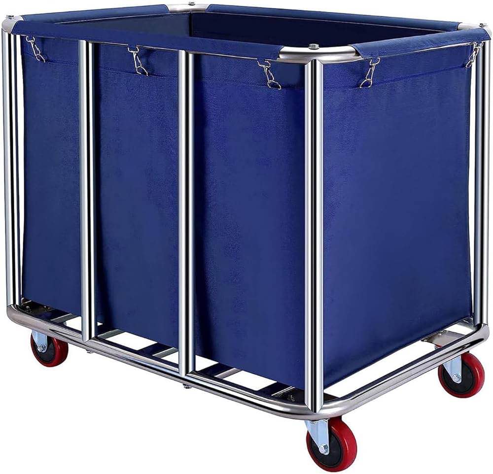 Commercial Laundry Cart with 4 in Wheels Heavy Duty Large Laundry Basket Trucks 10 Bushel (350L) Large Industrial Rolling Laundry Cart Hamper with Removable Liner Bag 260 LBS Weight Capacityl