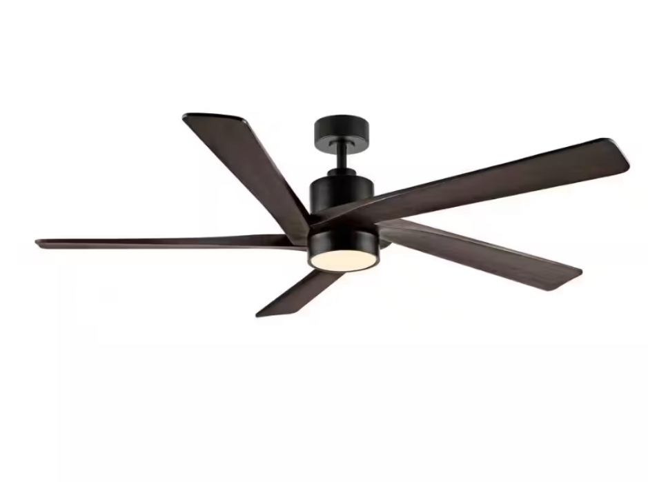 MLiAN 54 in. DC Indoor Ceiling Fan with Integrated LED and Remote Control, 5 Reversible Carved Wood Blades, Black