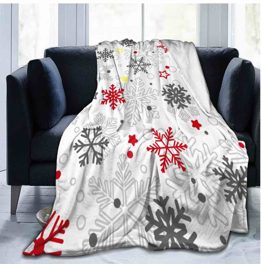 Sunyuer Christmas Snowflake Print Flannel Fleece Blanket, Air Conditioning Blanket Throw Blanket Ultra-Soft Cozy Blankets for Bed Couch Chair Car Living Room 80"X60"