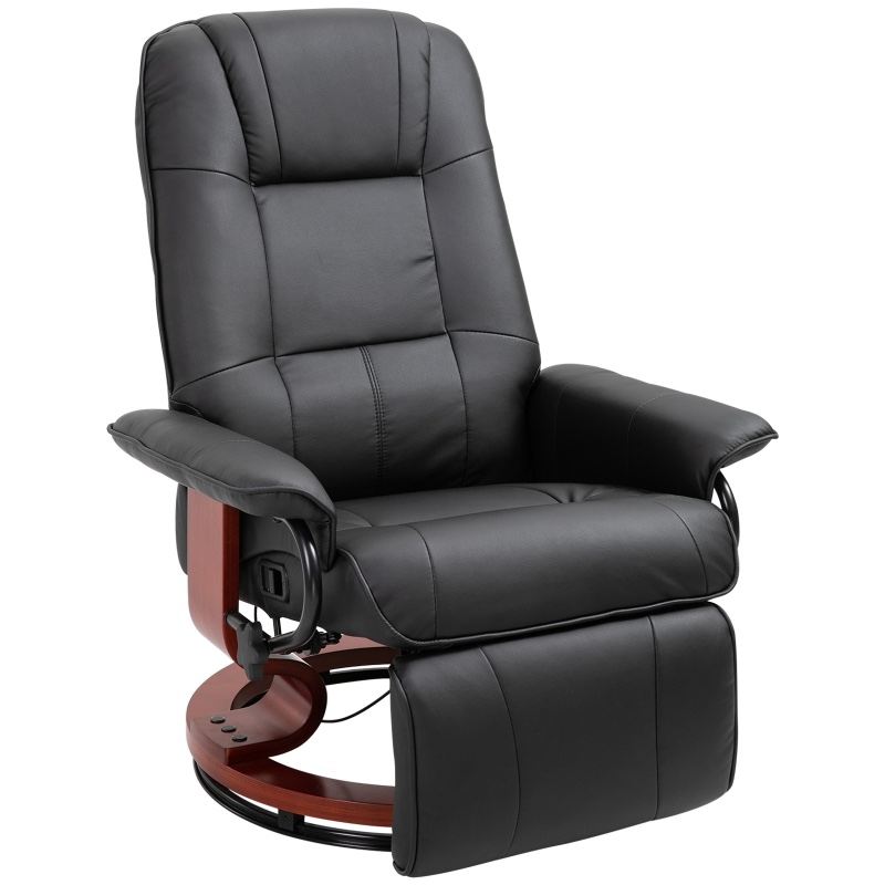 HOMCOM Faux Leather lounge chair with footrest and armrest, Manual Swivel Recliner for living room, Black