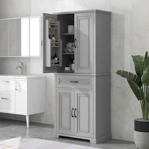 Modern 29.9 in. W x 15.7 in. D x 72.2 in. H Grey Linen Cabinet Tall and Wide Floor Storage with Doors