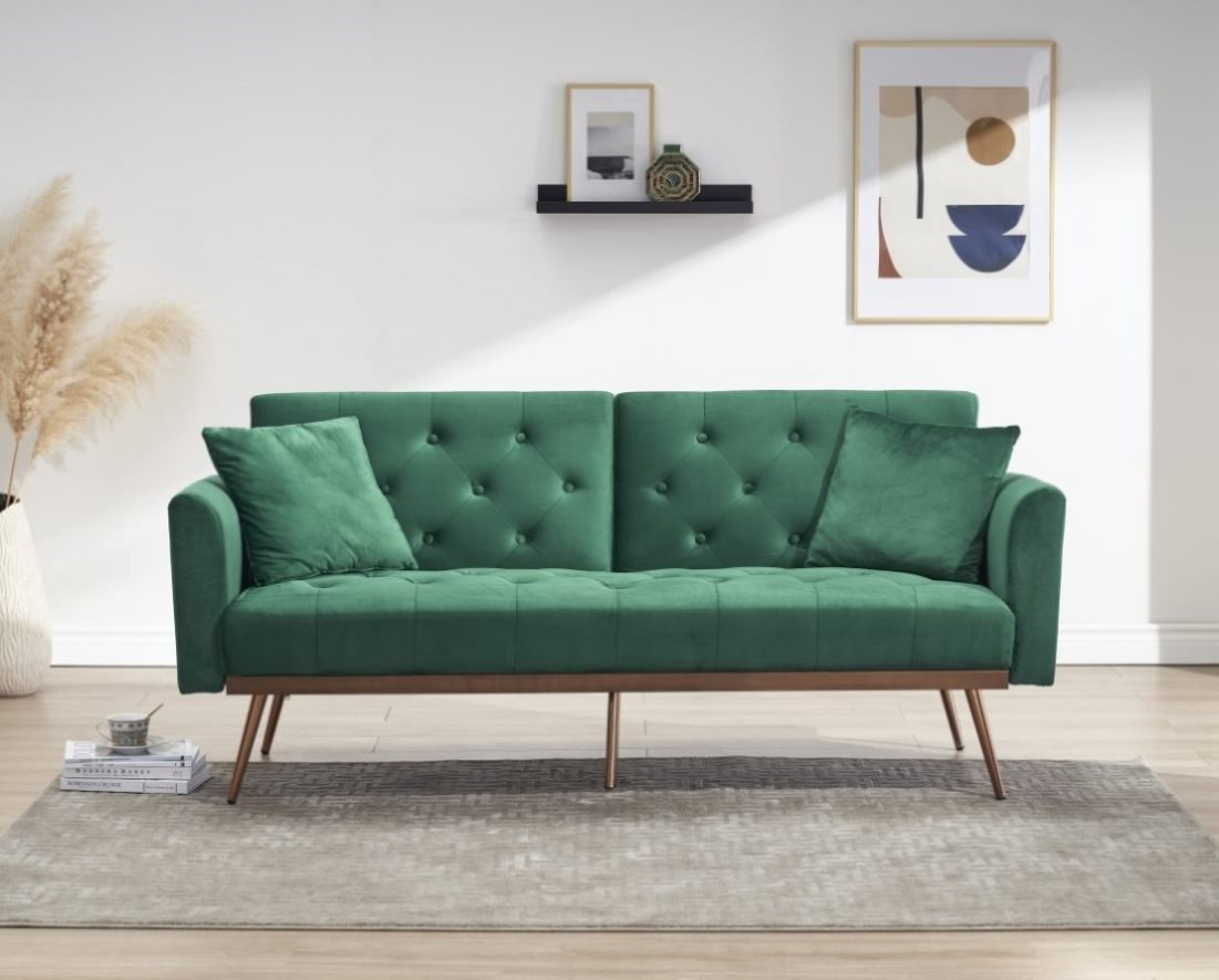 Green Folding Living Room Sofa Bed with Midfoot Including Two Pillows W90450481