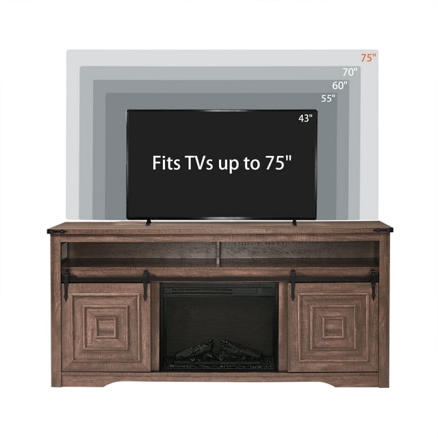 TV Stand with Fireplace, Farmhouse Entertainment Center with Storage & 23" Electric Fireplace, TV Stand for 75 inch TV, Fire Place for The Living Room TV Stand with