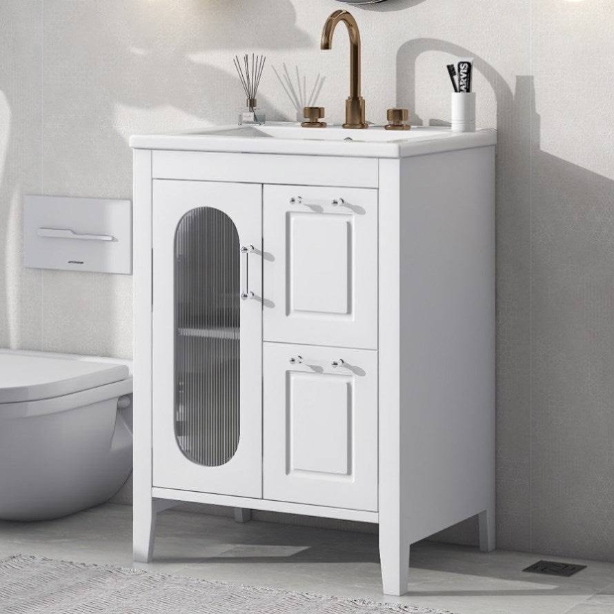 24" Bathroom Vanity with Sink, Bathroom Vanity Cabinet with Two Drawers and Door, Adjustable Shelf, WF309411AAK