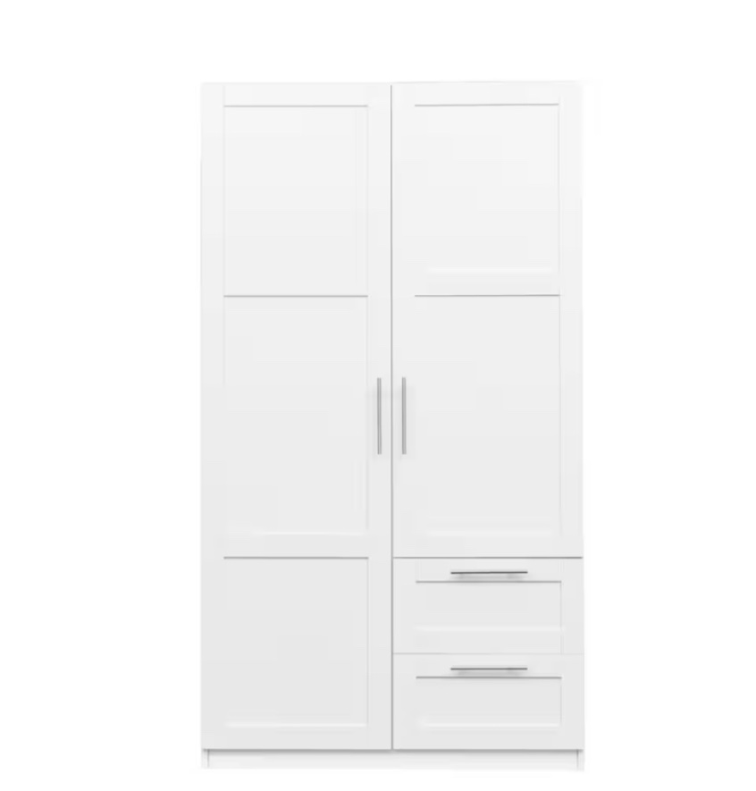 White Armoire with 2 Doors, 2 Drawers and 5 Storage spaces 70.87 X 39.37 X 19.49