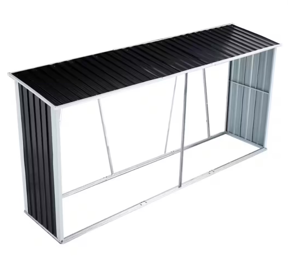 129.9 in. Galvanized Steel Outdoor Firewood Rack with Cover and Log Holder Log Storage in Gray