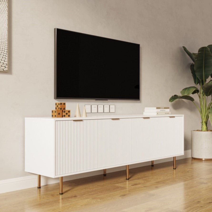 ZNTS Modern warm white TV cabinet for 80 inch TV Stands, for Living Room Bedroom W33153230