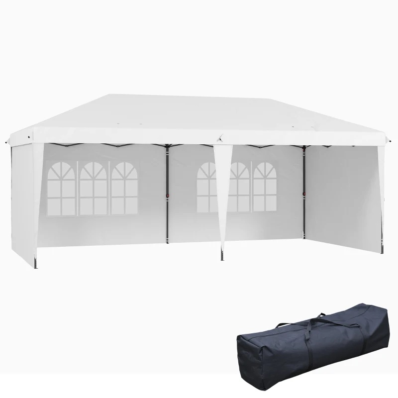 Outsunny 10' x 20' Pop Up Canopy Tent with 4 Sidewalls, Instant Gazebo with Carry Bag for Garden, Patio, White