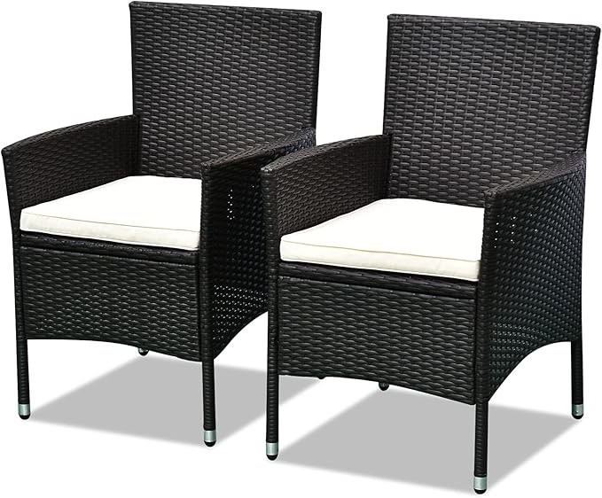 Outsunny 2 PCS Rattan Wicker Dining Chairs with Cushions and Anti-Slip Foot, Patio Stackable Chairs Set for Backyard, Garden, Lawn, Dark Coffee