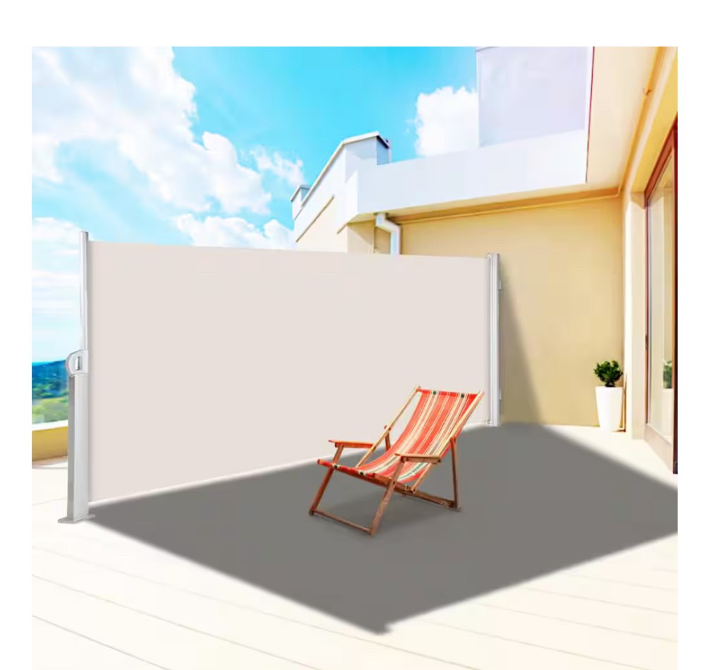 118 in. x 71 in. Retractable Side Awning Waterproof Patio Screen Room Divider Beige for Privacy
