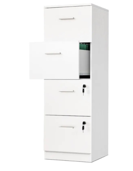 4-Drawer File Cabinet Wood Storage Cabinet with Lock in White