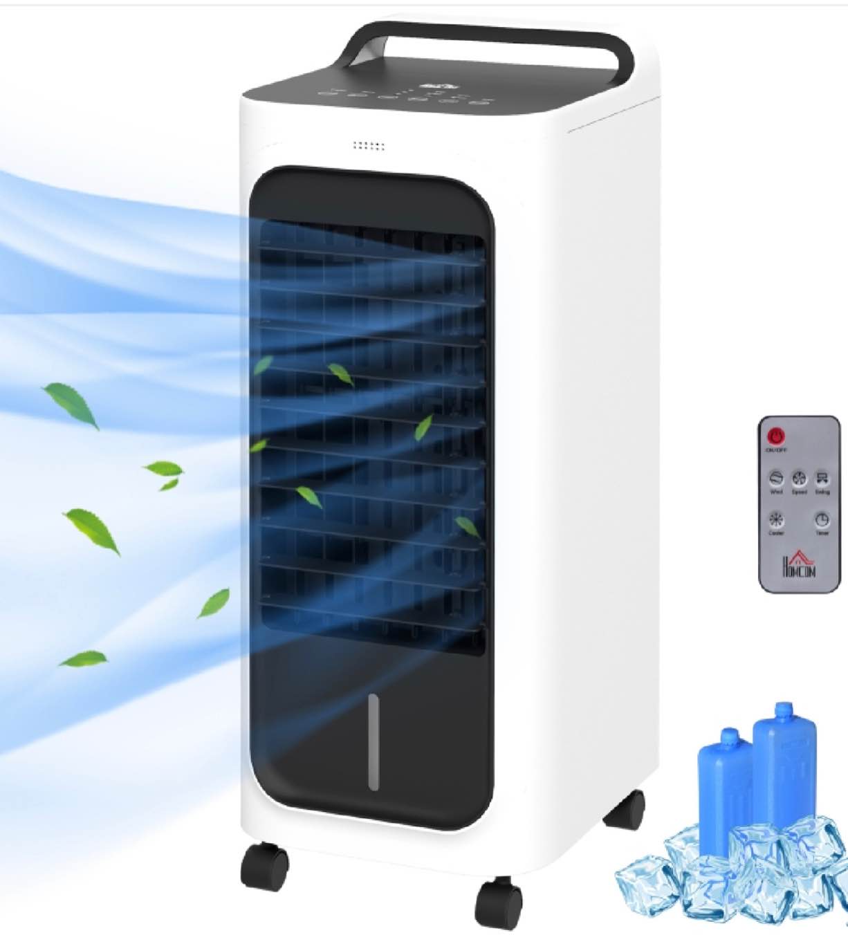 HOMCOM Room Air Cooler with Ice Packs, Ice Cooling Fan Water Humidifier Unit with Remote, Timer, Oscillating