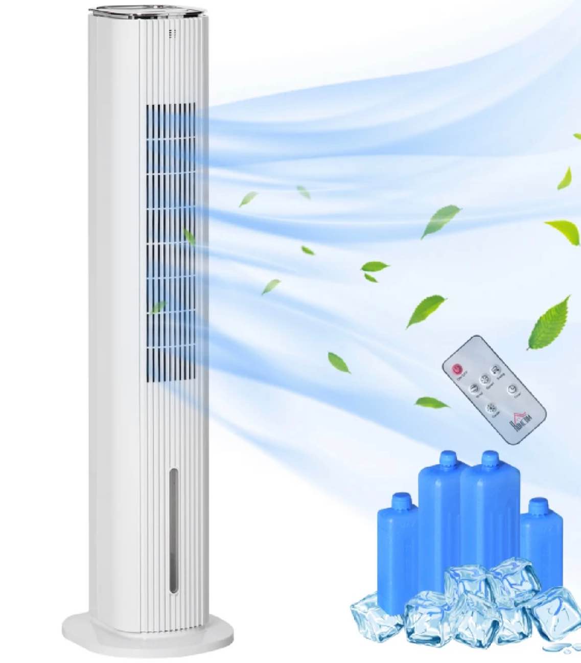 HOMCOM 42" 3-In-1 Evaporative Air Cooler with Water Tank, Ice Cooling Fan with Humidifier, 52° Oscillating Portable Swamp Cooler for Home Office, 3 Modes, 3 Speeds, 12H Timer, Remote, White