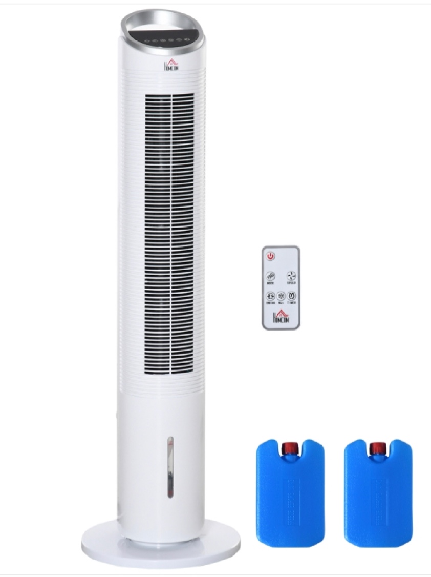 HOMCOM 40" Portable Oscillating Air Cooler Fan for Home Office, 3-In-1 Standing Ice Floor Fan with Humidifier, 3 Modes, 3 Speeds, 8H Timer, Remote, LED Display, White