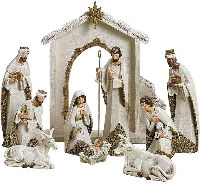 Roman Ivory and Gold Christmas Nativity 10 Piece Set Holiday Decoration New 31379