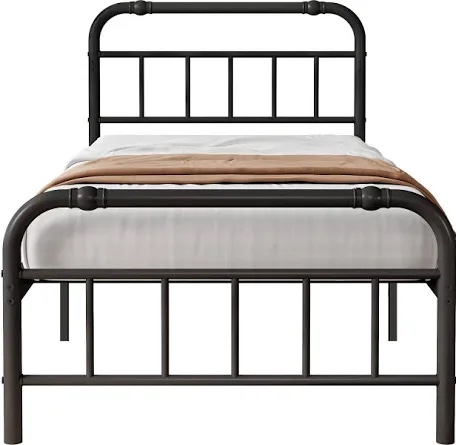 HOBINCHE Twin Metal Bed Frame with Vintage Headboard and Footboard,Victorian Style Platform Bed Frame,Sturdy Heavy Duty Slat Support,No Box Spring Needed, Noise Free,Black