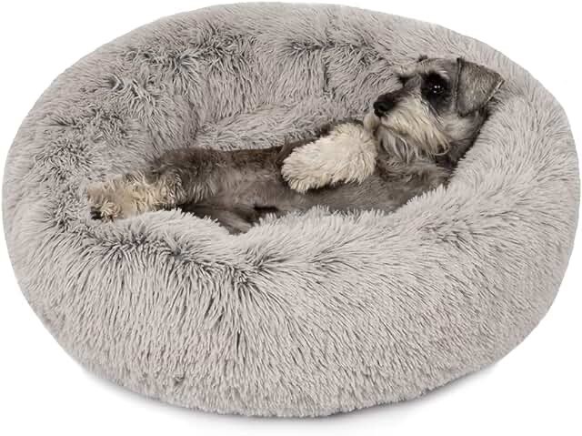 Friends Forever Donut Dog Bed Faux Fur Fluffy Calming Sofa For Medium Dogs, Soft & Plush Anti Anxiety Pet Couch For Dogs, Machine Washable Coco Pet Bed with Non-Slip Bottom, 30"x30"x7" Grey Coco 30.0"L x 30.0"W x 7.0"Th Grey
