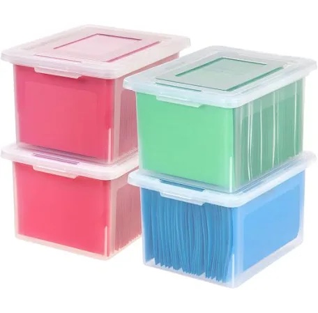 IRIS USA Letter/Legal File Tote Box, BPA-Free Storage Bin Tote Organizer with Durable and Secure Latching Lid, Stackable and Nestable, 4 Pack, Crystal Clear (585237)