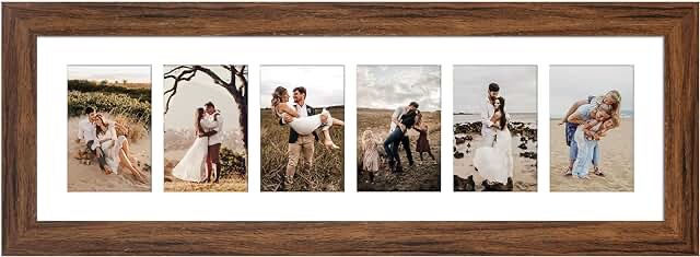 Gaevuian 8x26 Picture Frame Display 6 opening 4X6 Picture Frame Collage,Multi Photo Frame with Mat,Plexiglass,Wall or Tabletop Decor,Black Wood Grain
