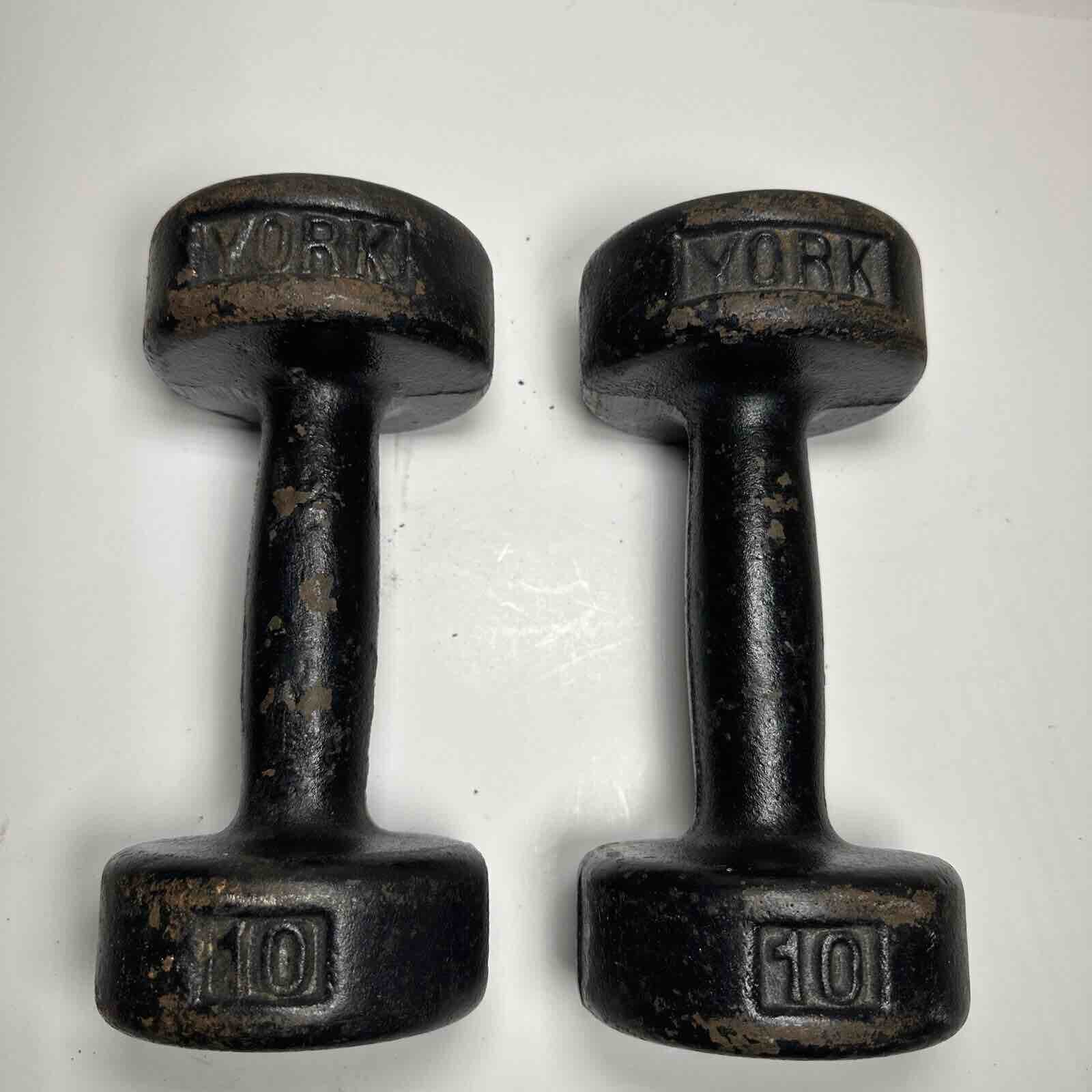 Vintage YORK 10lb Cast Iron Roundhead Dumbbells (2 pcs) Rare 20lbs Total