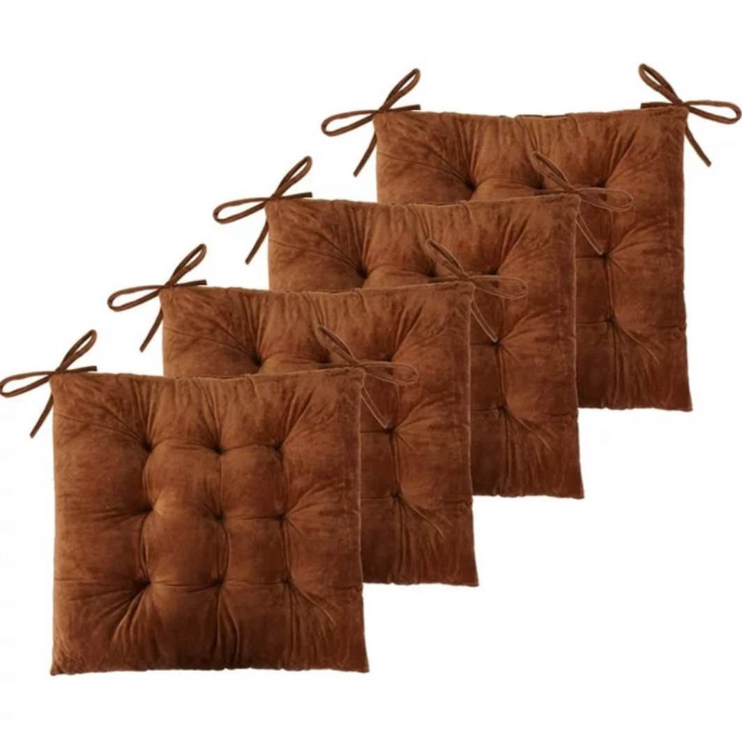 DanceeMangoo Set of 8 Square Chair Pads Indoor Seat Cushions Pillows with Ties 