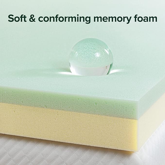 Green Tea Memory Foam Mattress Topper, Pressure-Relieving Layers