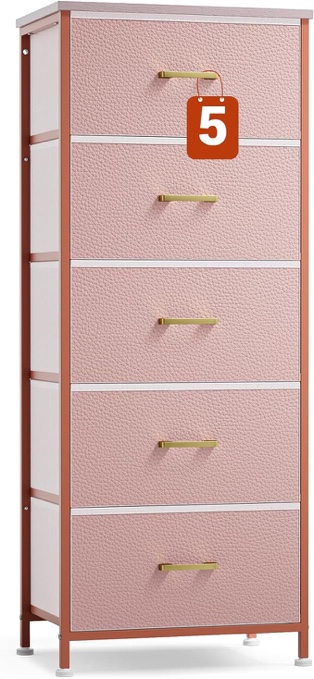 GipGiper Dresser for Bedroom Pink Dresser with 5 Drawers for Girls Kids Bedroom, Chest of Drawers with Metal Handle, Leather Front, Wood Top, Tall Dresser for Closet, Living Room, Nursery, Pink